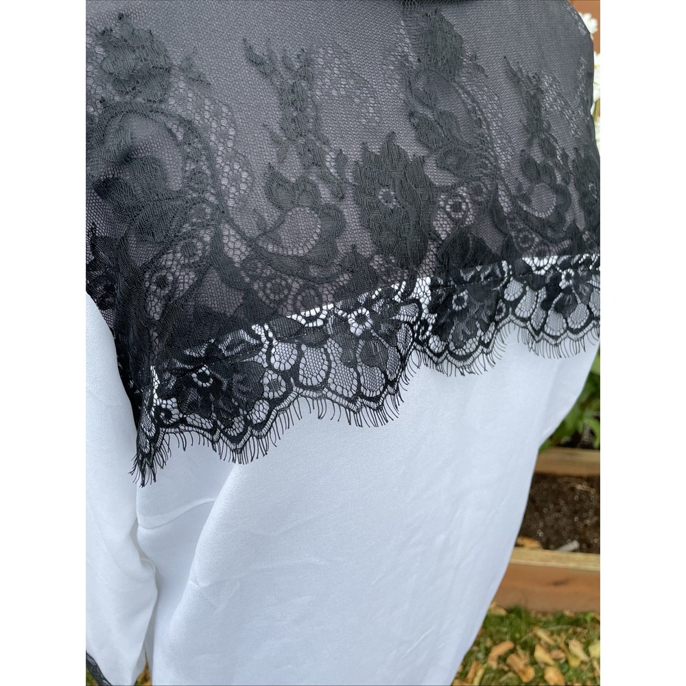 Venus White Button Back Blouse Size 14 Black Lace Yoke Whimsigoth Goth Tunic Top - Picture 2 of 12
